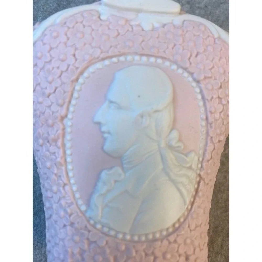 Ucagco Pink Jasperware‎ Style Porcelain Cameo Basket Vase ** VINTAGE 1950'S